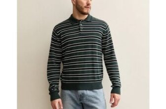 Jack & Jones Green Regular Striped Polo Jumper