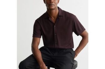 Jacquard-Stripe Cuban-Collar Shirt in Cherry Red