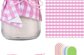 Jam Jar Decoration Kit 50 Gingham Paper Doilies 100 Smiley Self Adhesive Labels 30m Twine Complete Fresh Cottage Style Set for Homemade Jam Preserves Canning Accessories Gifts (Pink)