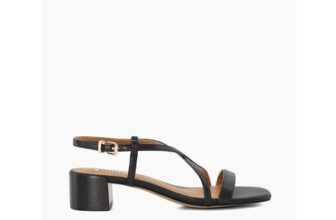 Jaskell – Black Leather Low Block Heel Sandals