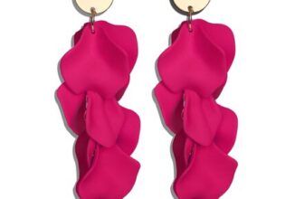 JeryWe Clip-on Acrylic Earrings Women Rose Petal Tassel Boho Pink