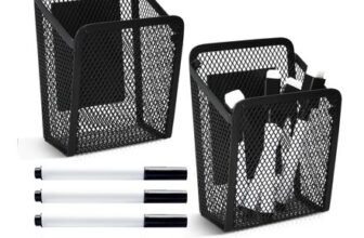 Jiayaus 2-Pack Magnetic Pen Holder and Mesh Basket with Pens