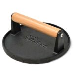 Joejis Kitchen Burger Meat Bacon Press – Heavy Duty Cast Iron Non-Stick – Professional Burger Smasher Sear Perfect Char Marks Wood Handle