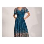 Jolie Moi Mesh Floral Mirrored Midaxi Dress, Teal Floral