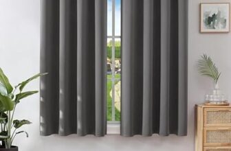 Joydeco Blackout Curtains for Bedroom 46 x 54 Inch, Eyelet Thermal Insulated Energy-saving Drapes for Room Darkening Light Filtering, Short Window Treatments 54 Inch Drop, 2 Panels – Dark Grey