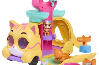 Just Play Disney Junior SuperKitties Purr N Go Lights and Sounds Playset, 10 Pieces, Articulated Figures, Kids Toys for Ages 3 Up