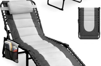 KEPLIN Foldable Sun Lounger Chair – Padded Two Tone Outdoor Garden Recliner, 4 Position Adjustable Backrest, 600D Oxford Fabric, Portable Patio Camping Deck Chair – 110kg Capacity