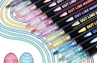 KERIFI Outline Marker Pens – 12 Metallic Glitter Pens for Card Crafting, Double Line Markers for Scrapbooking, Art Journaling and Creative Projects