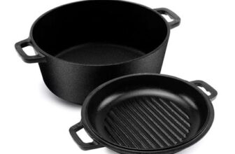 KICHLY 2 in 1 Cast Iron Dutch Oven with Dual Purpose Lid