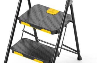 KINGRACK 2 Step Ladder, Sturdy Steel Step Stool with Safe-Lock Design, Handrail, Anti-Slip Wide Pedals, Folding Portable Ladder for Multi-Purpose, Home, Kitchen, Black