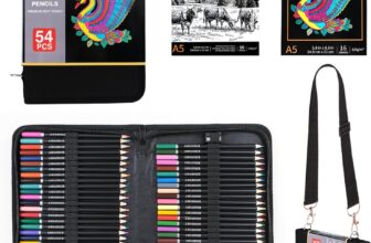KINSPORY 54PCS Coloring Pencils with 3.0mm Soft Leads, 50-Sheet 3-Color Sketch Book, Sketching Kit with Adjustable Shoulder Strap – Art Set Gift for Adults Artists Beginners Teens Girls Boys