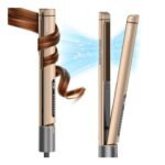 KUSNCA Ion Hair 2-in-1 Straightener and Curler, Ceramic Plates, Gold