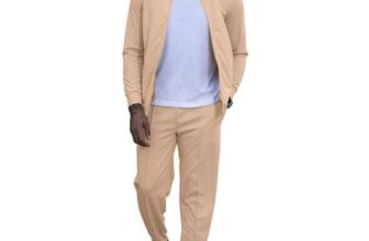 KUYIGO Mens Waffle Tracksuit: Hoodie and Joggers, Large Khaki