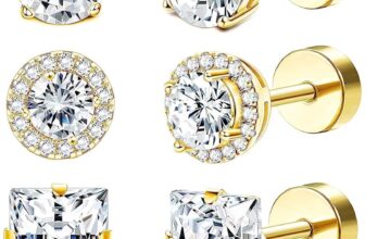 Kakonia 5 Pairs Stud Earrings for Women Silver Gold Ear Studs Hypoallergenic Surgical Steel Flat Back Cartilage Helix Earrings Studs Cubic Zirconia Small Diamond Earrings for Women Men 20G/18G