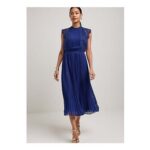 Kaleidoscope Navy Pleated Lace Trim Midi Dress