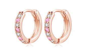 Kamise 925 Silver Huggie Hoop Earrings for Girls Pink Zirconia