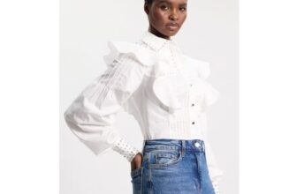 Karen Millen White Cotton Sateen Maxi Shirt with Studded Sleeves