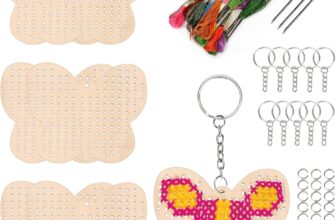 Keadic 64 Pcs Btterfly Wooden Cross Stitch Kits, Make Your Own 10 Cross Stitching Keyrings, Wood Sewing Kit, Arts & Crafts Butterfly, Hearts Ornaments, Plastic Needle Embroidery Kit for Beginners