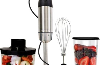 Kenmore 4-in-1 Handheld Immersion Blender with Food Processor, Chopper, Whisk & 700mL Beaker, Stainless Steel Stick Blender with Quad Blade for Baby Food, Soup, Puree & Smoothies