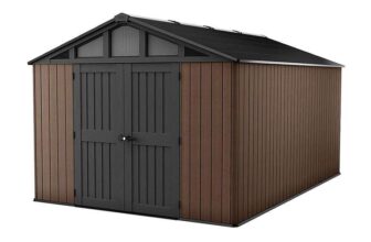 Keter Stronghold 10x15ft Outdoor Storage Shed Weatherproof Steel-Reinforced, Heavy-Duty Floor