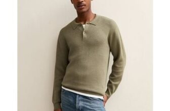 Khaki Relaxed Fit Long Sleeve Button Polo Shirt