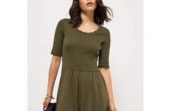 Khaki Ribbed 2 in 1 Midi Dress