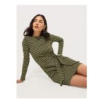 Khaki Striped Tie Front Mini Dress (Sizes 20, 22, 24)