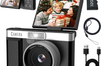 Kids Digital Camera FHD 1080P Digital Camera For Kid With 32GB Card,2 Flip 180 Screen With Support For Selfie Vlog Cam,Compact Camera With Flash,Birthday for Kids Boys Girls.