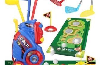 Kids Golf Set: 3 Clubs, 6 Balls, Cornhole Board Mat