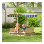 Kids Square Wooden Sandpit Children Cabana Sandbox Outdoor Playset
