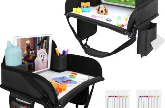 Kids Travel Tray, Travel Tray for Kids Car Seat, Toddler Car Seat Lap Tray, Carseat Tray for Kids Travel, Carseat Table Tray for Kids Travel Activities (Black-2Pcs)