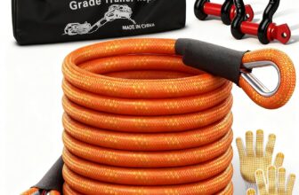 Kinetic Recovery Tow Rope Heavy Duty 7.3m2416t (37480lbs) with D-shackle heavy duty Tow Ropes for Anchoring for Cars Offroad Cars Trucks Boats Snowmobiles SUV