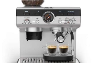 Krups Precision, Manual Espresso Machine With Grinder, Perfectly Crafted Espresso, Intuitive Interface, XP801TG0, Black/Stainless Steel