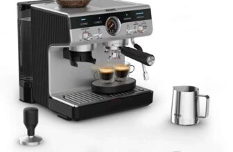 Krups XP801TG0 Precision Steam & Pump Espresso Coffee Machine with Grinder in Black & Stainless Steel