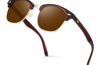 Kunchu Polarized Sunglasses UV400 Unisex Half-Frame Rectangular Brown