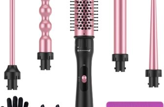 LANDOT 5-in-1 Hair Curling Wand Set with Thermal Brush, Multi-Size Barrels (9-38mm) for Salon Waves, Curls & Smooth Blowout Styles Fast Heat-Up, Includes Heat Mat & Glove