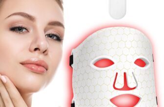LED Face Light Therapy Mask 660nm Red Light and 850nm Near Infrared Face Light, 3 in 1 Chip Redlight Lamp at Home and Travel (Beige)