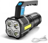 LED Flashlight Torch Rechargeable COB Spotlight Lantern Work Light Handheld Searchlight Waterproof and 4 Modes Portable Emergency Torches Lamp for Hiking Fishing Camping