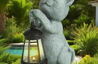 LETITIN Solar Cat Garden Statue with Lights, Outdoor Cat Decor with Solar Powered LED – Weather Resistant Figurine for Yard, Patio, Lawn – Night Light Gift for Cat Lovers