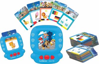 LEXIBOOK, Quizz Hit, Paw Patrol, Bilingual interactive card reader, English/French, 150 double-sided educational cards, educational quiz & flashcard machine, Red/Blue, JCR10PAi1