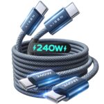 LISEN 240W USB C to USB C Cable 2-Pack 2m USB C Charger Cable, Nylon Type C Charger Cable Fast Charging for iPhone 17 16 15 Pro Max, MacBook Pro/Air, iPad Pro, Samsung Galaxy S25 S24, Switch 2