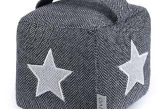 LIVIVO Heavy Cube Door Stopper with Handle, Tweed-Style Tough Fabric Cover Weighted Cute Novelty Stop (Star)