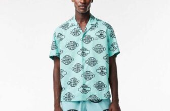 Lacoste Globe Print Short Sleeve Cotton Shirt