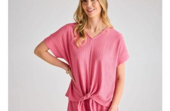 Ladies Coral Plisse Tie-Front Top