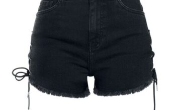 Ladies Highwaist Denim Lace up Short Hot Pants Black by Urban Classics
