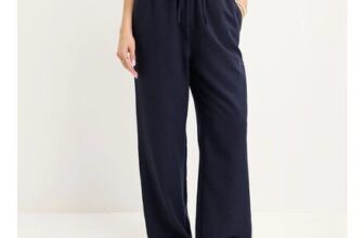Ladies Navy Linen Mix Trousers