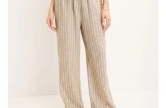 Ladies Stone Linen-Blend Stripe Trousers