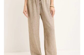 Ladies Stone Linen Mix Trousers
