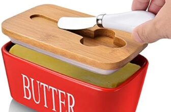 Large Butter Dish with Lid, Porcelain Butter Container with Knife Holds 2 Sticks of Butter with Double Silicone Seals design, Ceramic Butter Dish with Covers Perfect for East West Coast Butter,Red