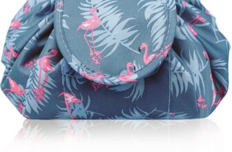 Lazy Drawstring Makeup Bags, Large Capacity Waterproof Travel Portable Cosmetic Bag Pouch Makeup Pouch Storage Organiser for Women Girl (Flamingo)